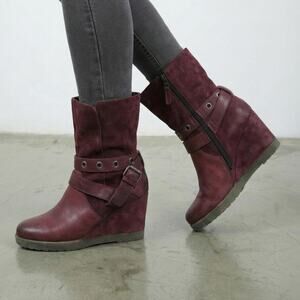 Vintage Suede Fur Wedge Boots Rockstar Girlfriend Y2K